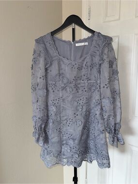 Altar'd State Lavender Blue Eyelet Floral Tunic Dress
